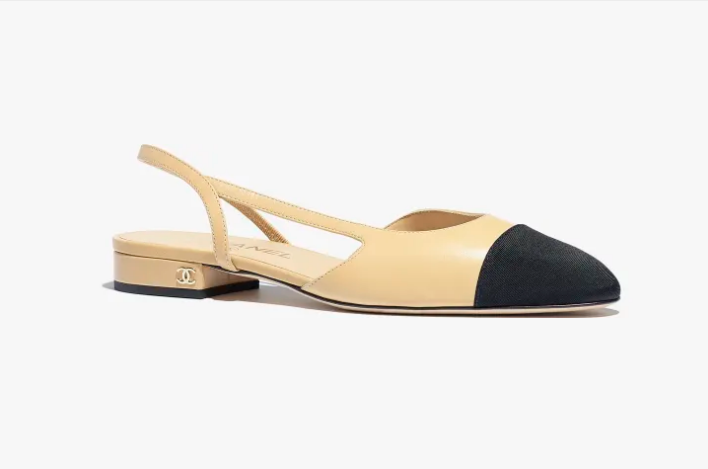 Chanel Slingbacks Goatskin Grosgrain & Beige Black