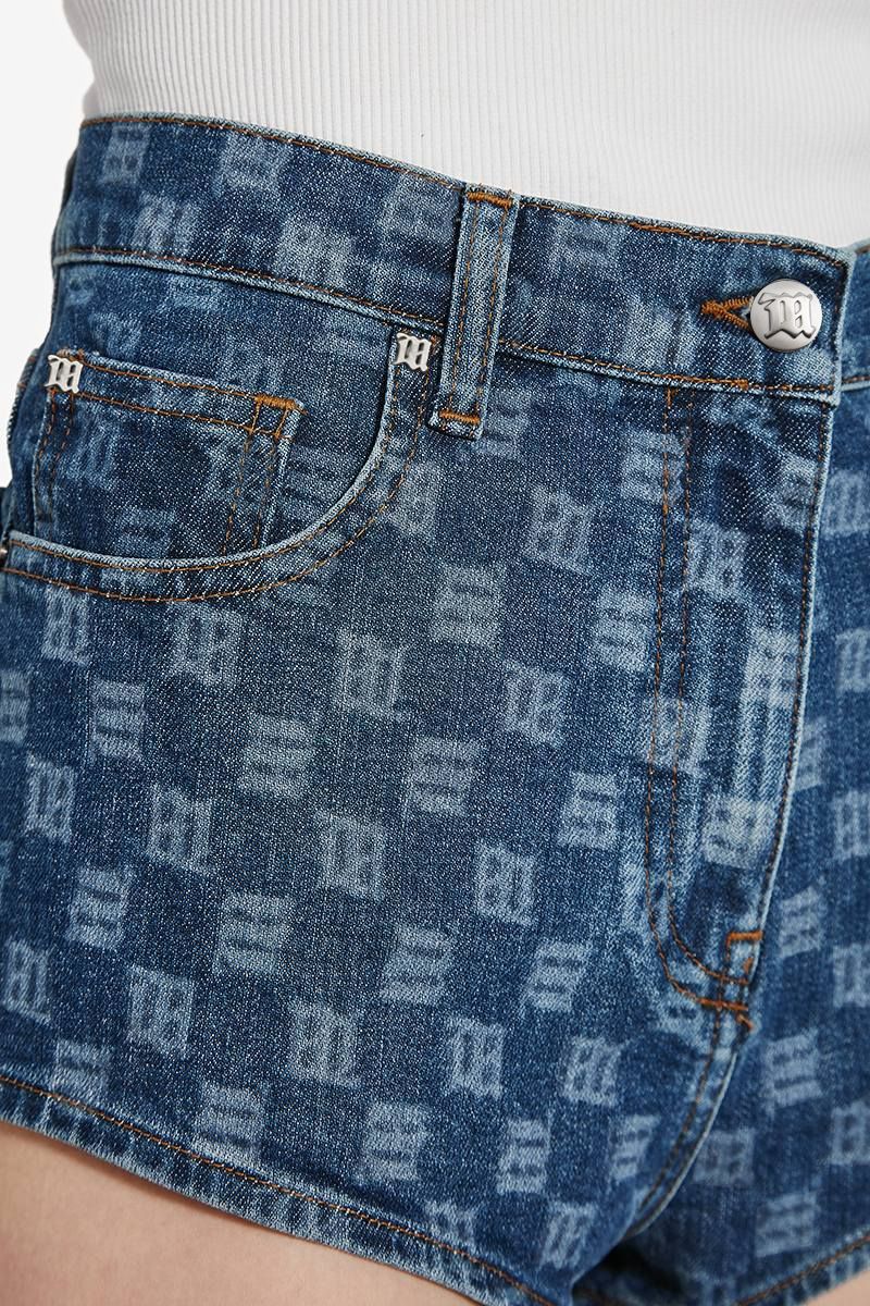 Monogram Denim Mini Shorts Blue