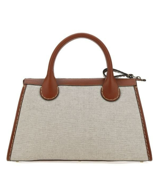 Two-tone leather and fabric medium Edith handbag