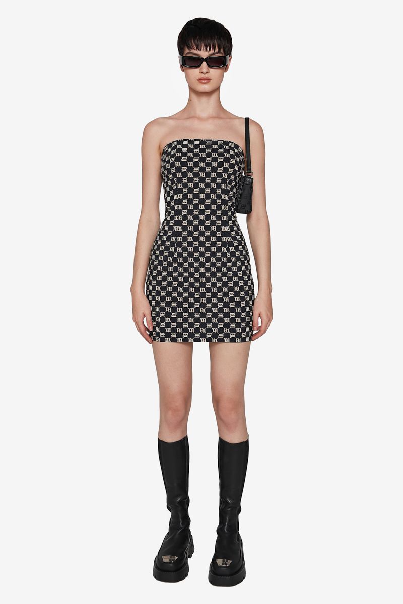 Monogram Spaghetti Mini Dress Black