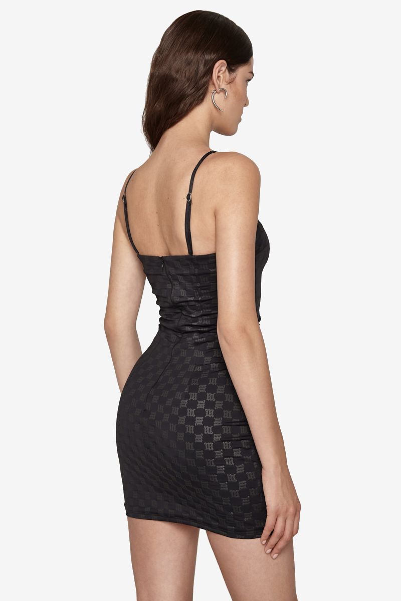 Monogram Spaghetti Mini Dress In Black