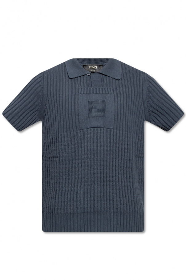 FENDI NAVY BLUE POLO SHIRT WITH LOGO