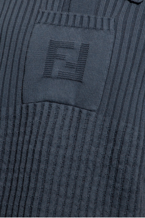 FENDI NAVY BLUE POLO SHIRT WITH LOGO
