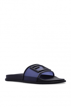 FENDI NAVY BLUE ‘BAGUETTE’ SLIDES WITH LOGO