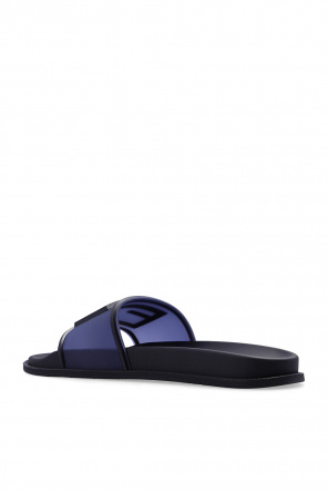 FENDI NAVY BLUE ‘BAGUETTE’ SLIDES WITH LOGO