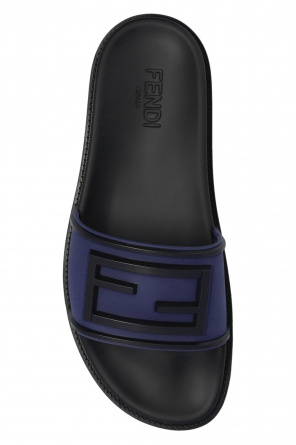 FENDI NAVY BLUE ‘BAGUETTE’ SLIDES WITH LOGO