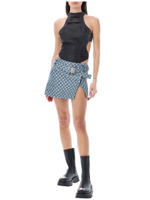 Belted Slit Monogram Denim Skirt