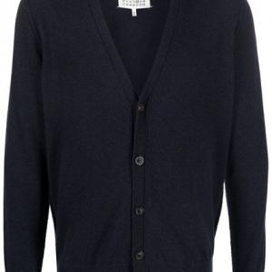 Maison Margiela Navy Wool Elbow Patch Cardigan