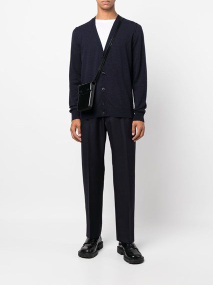 Maison Margiela Navy Wool Elbow Patch Cardigan