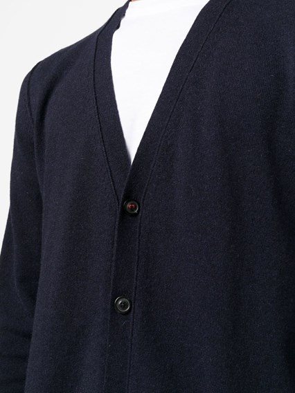 Maison Margiela Navy Wool Elbow Patch Cardigan