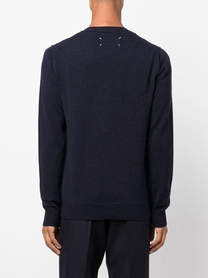 Maison Margiela Navy Wool Elbow Patch Cardigan