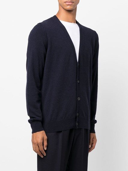 Maison Margiela Navy Wool Elbow Patch Cardigan