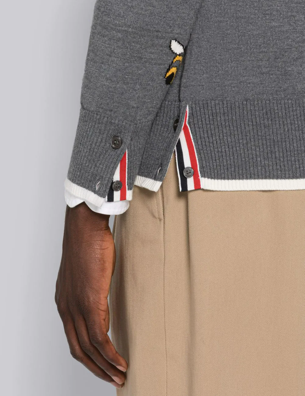 COTTON MERINO BIRDS AND BEES 4-BAR V-NECK CARDIGAN