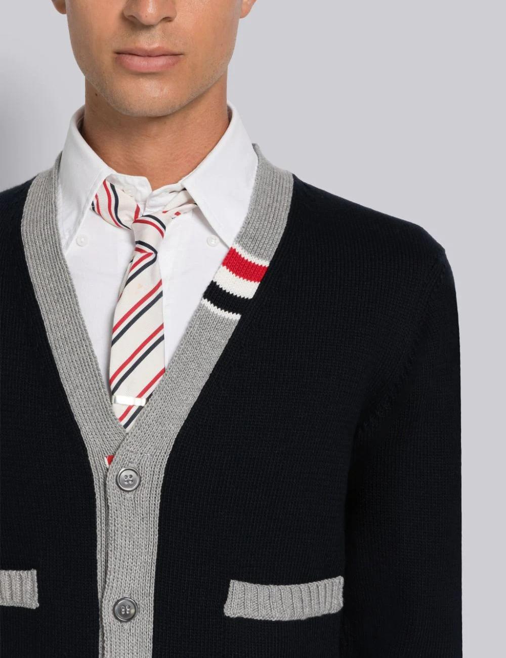 COTTON JERSEY STRIPE V-NECK CARDIGAN