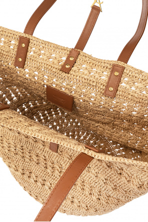 panier medium bag in crochet raffia and smooth leather