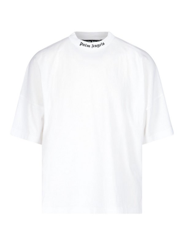 Palm Angels Oversized Mock Neck Logo Tee White