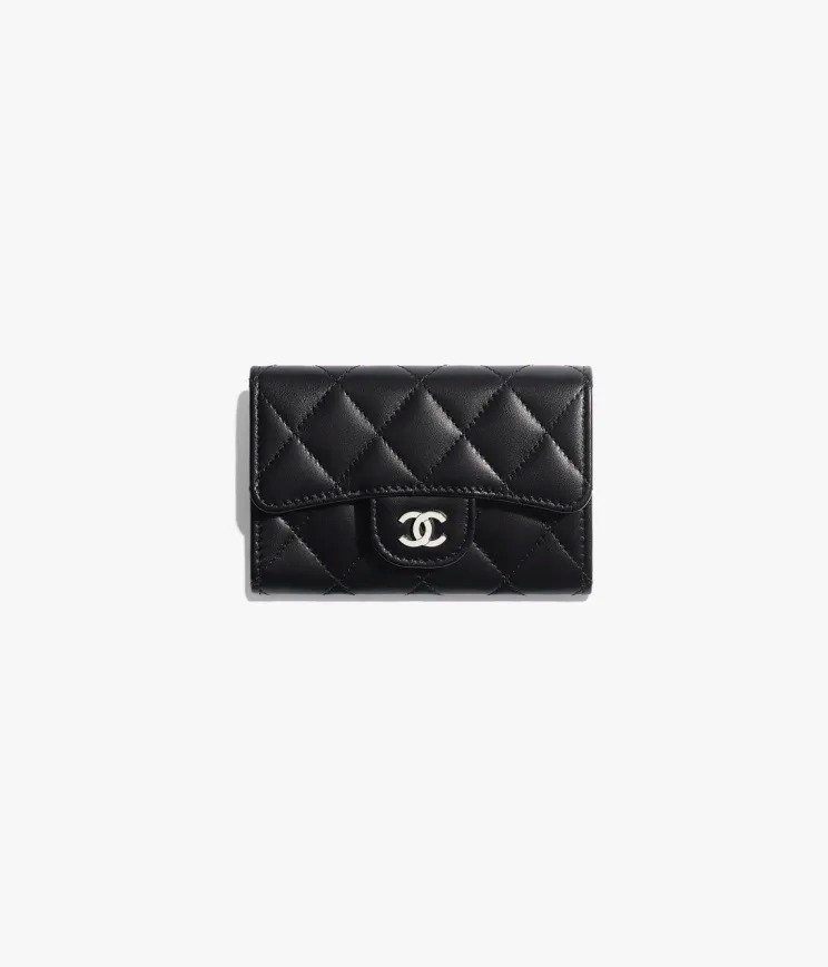 Chanel Classic Card Holder Grained Calfskin & Silver Black