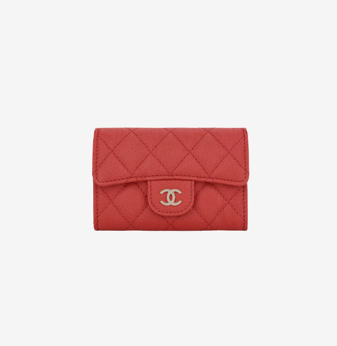 Chanel Classic Card Holder Grained Calfskin & Gold Red