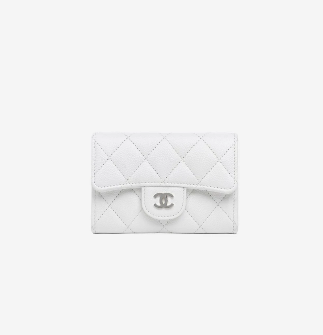 Chanel Classic Card Holder Grained Shiny Calfskin & Gold White
