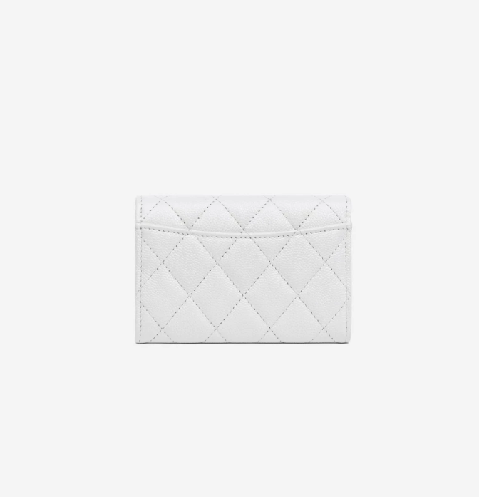 Chanel Classic Card Holder Grained Shiny Calfskin & Gold White