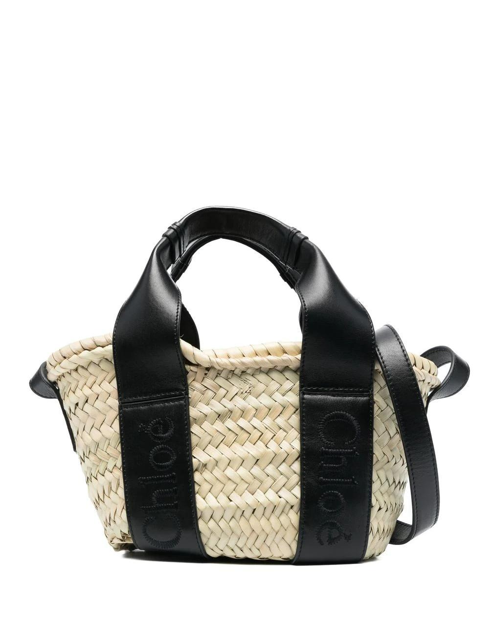Chloé logo-print raffia tote bag