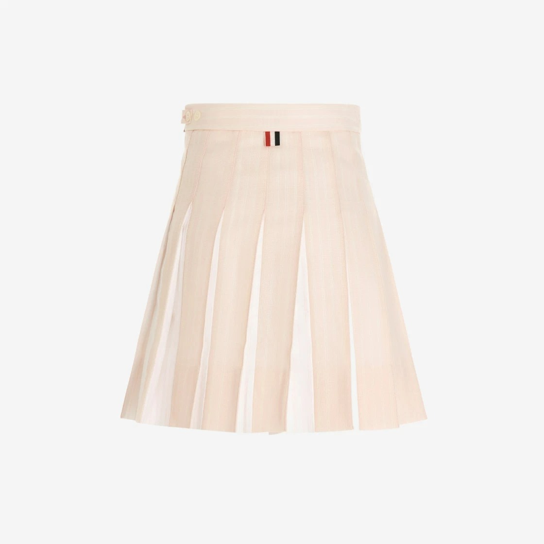 LIGHT PINK HAIRLINE STRIPE TWIST YARN SUITING OXFORD PLEAT DROPPED BACK PLEATED MINI SKIRT