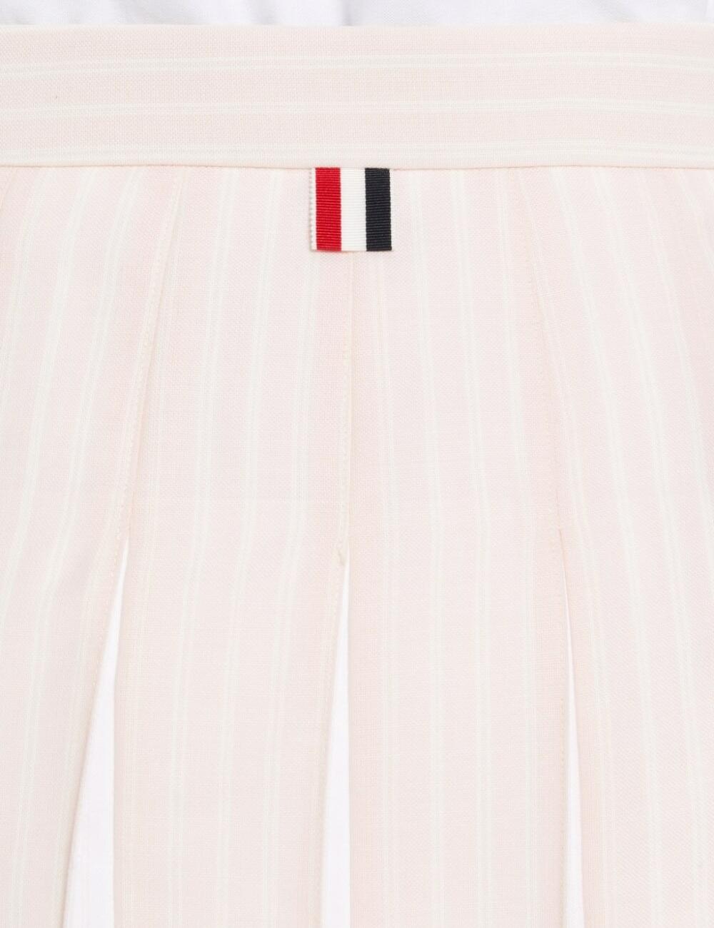 LIGHT PINK HAIRLINE STRIPE TWIST YARN SUITING OXFORD PLEAT DROPPED BACK PLEATED MINI SKIRT