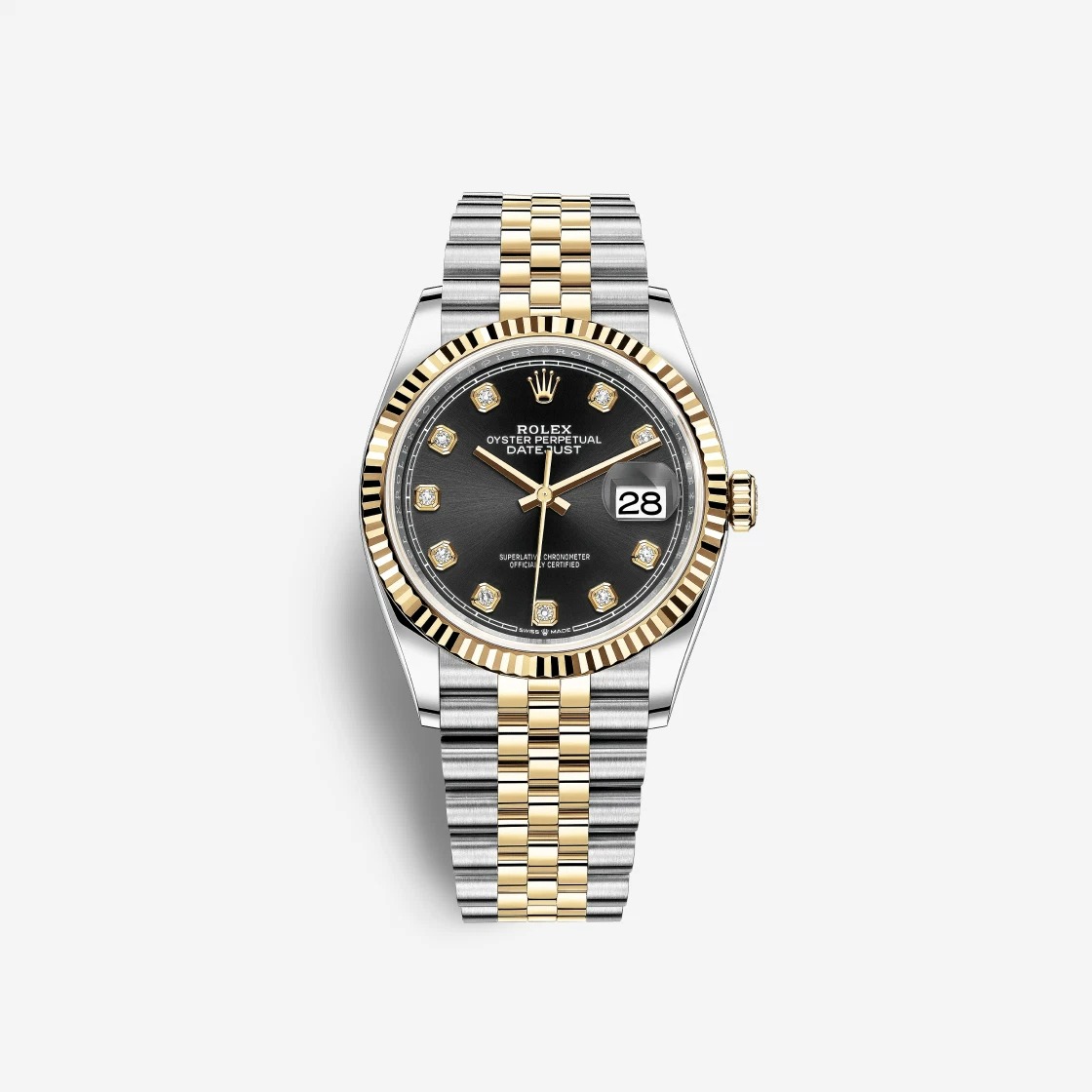 Rolex Datejust 36 Bright Black Diamond-Set 126233 (Fluted/Jubilee)