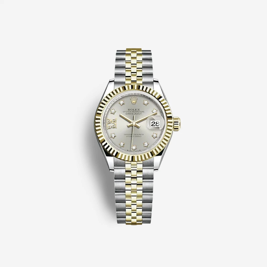 Rolex Lady-Datejust 28 Silver Diamond-Set 279173 (Fluted/Jubilee)