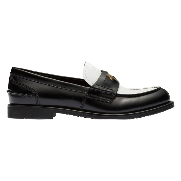 (W) Miu Miu Leather Penny Loafers Black White
