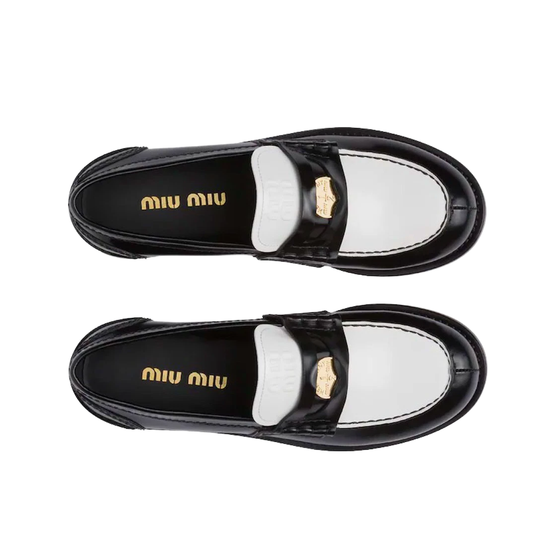 (W) Miu Miu Leather Penny Loafers Black White
