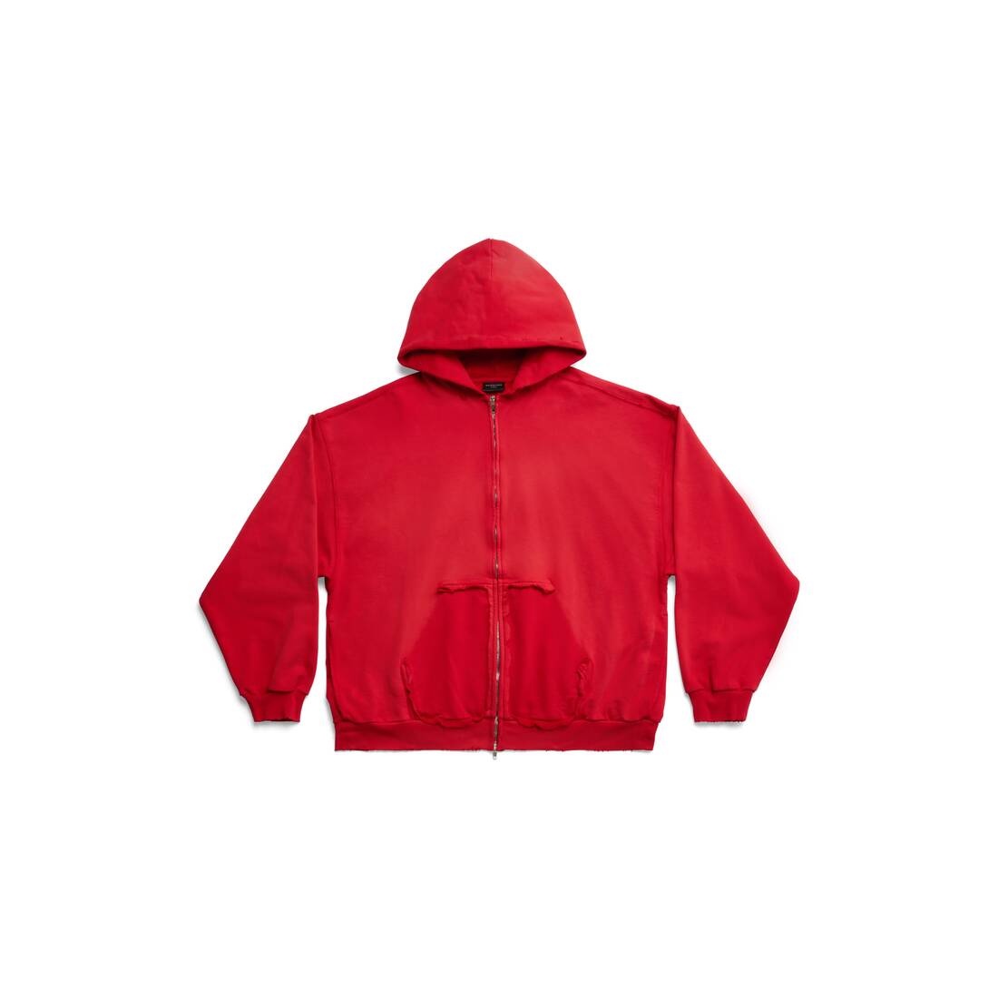 TAPE TYPE RIPPED POCKET large fit zip-up HOODIE in red