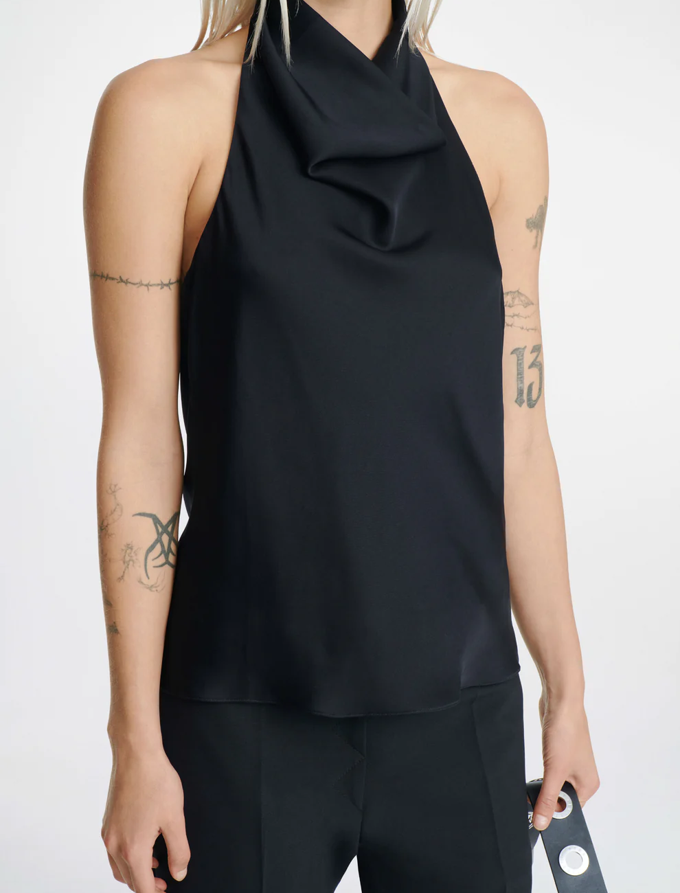 BARBALL COWL NECK TOP IN BLACK