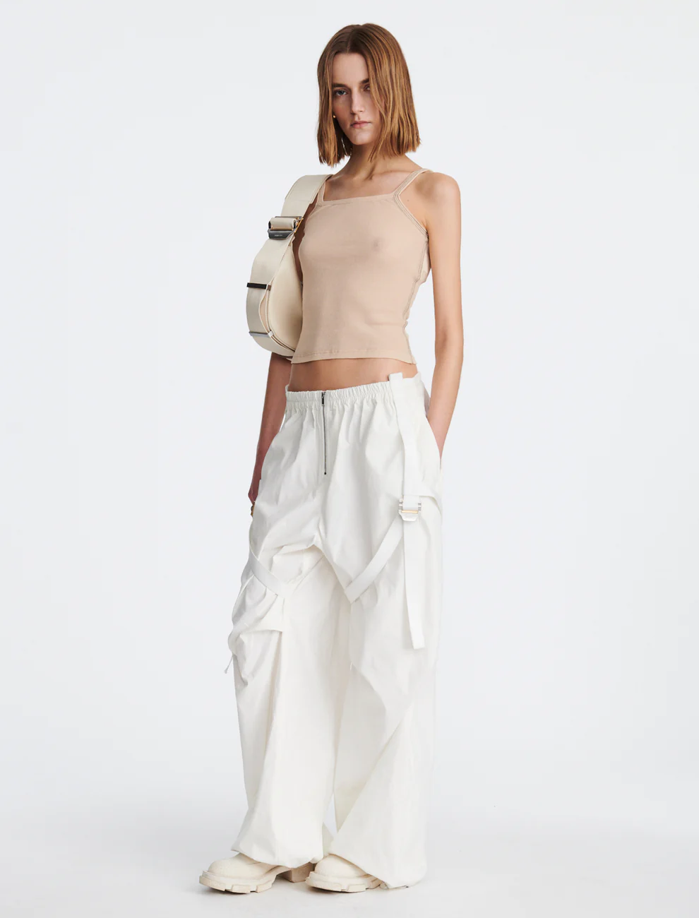 TRIPLE STITCH SCOOP TANK IN BEIGE