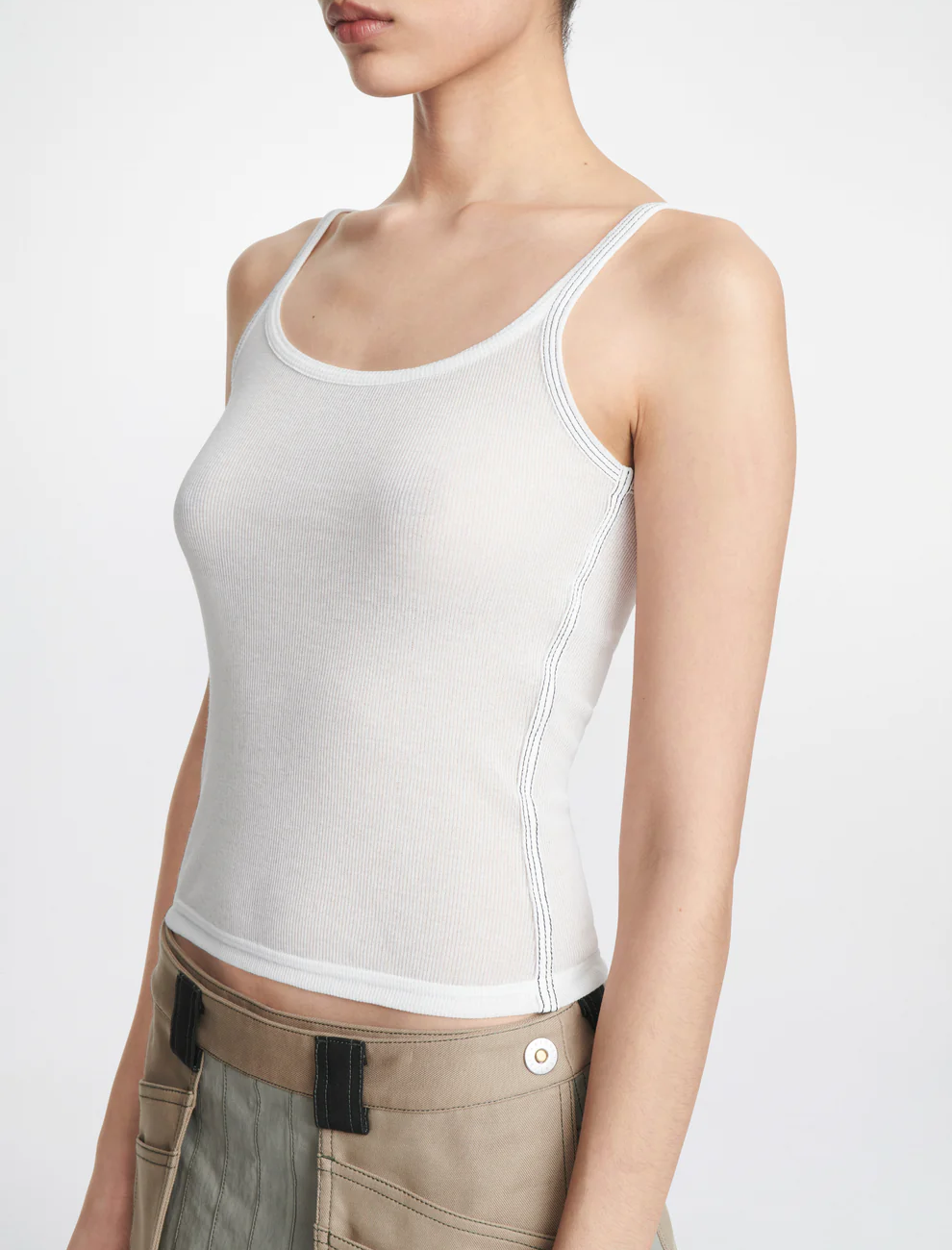 TRIPLE STITCH SCOOP TANK IN WHITE