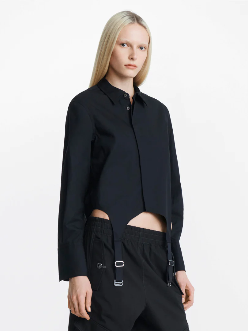 GARTER COTTON TAPE SHIRT IN BLACK