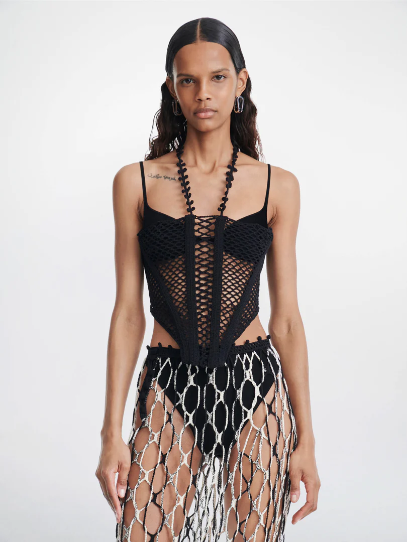 CORAL CROCHET CORSET IN BLACK