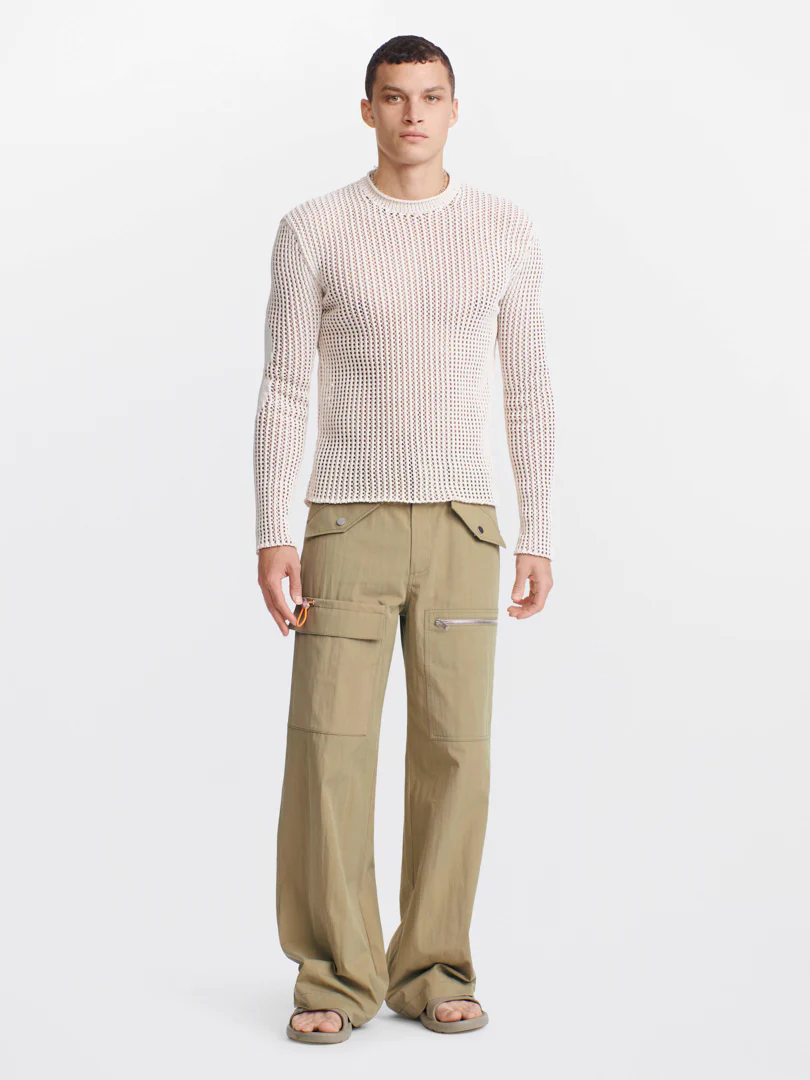 GRID MESH PULLOVER IN IIVORY