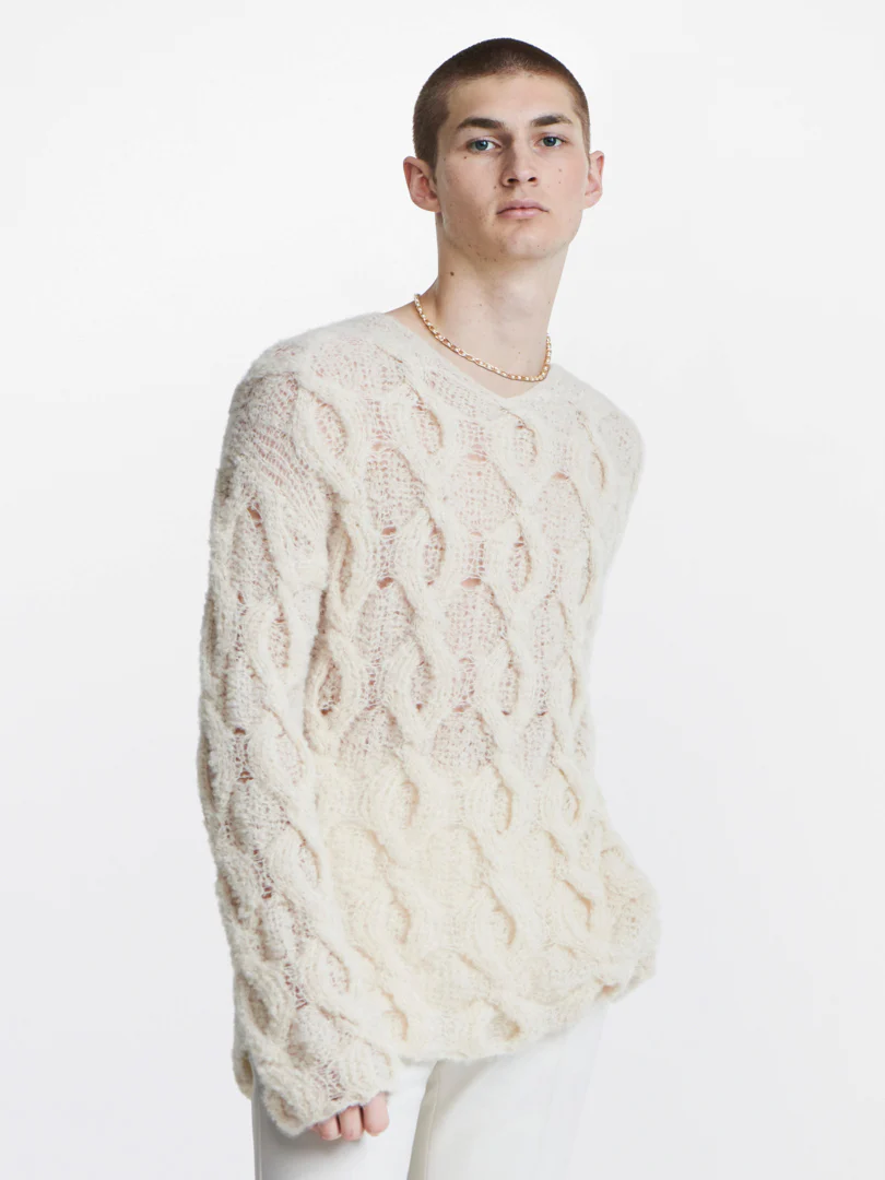 CABLE BOUCLE SWEATER IN CREAM