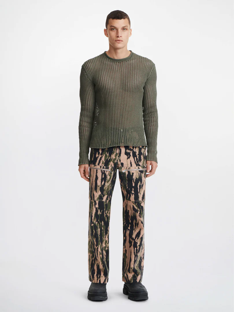 GRID MESH PULLOVER IN GREEN