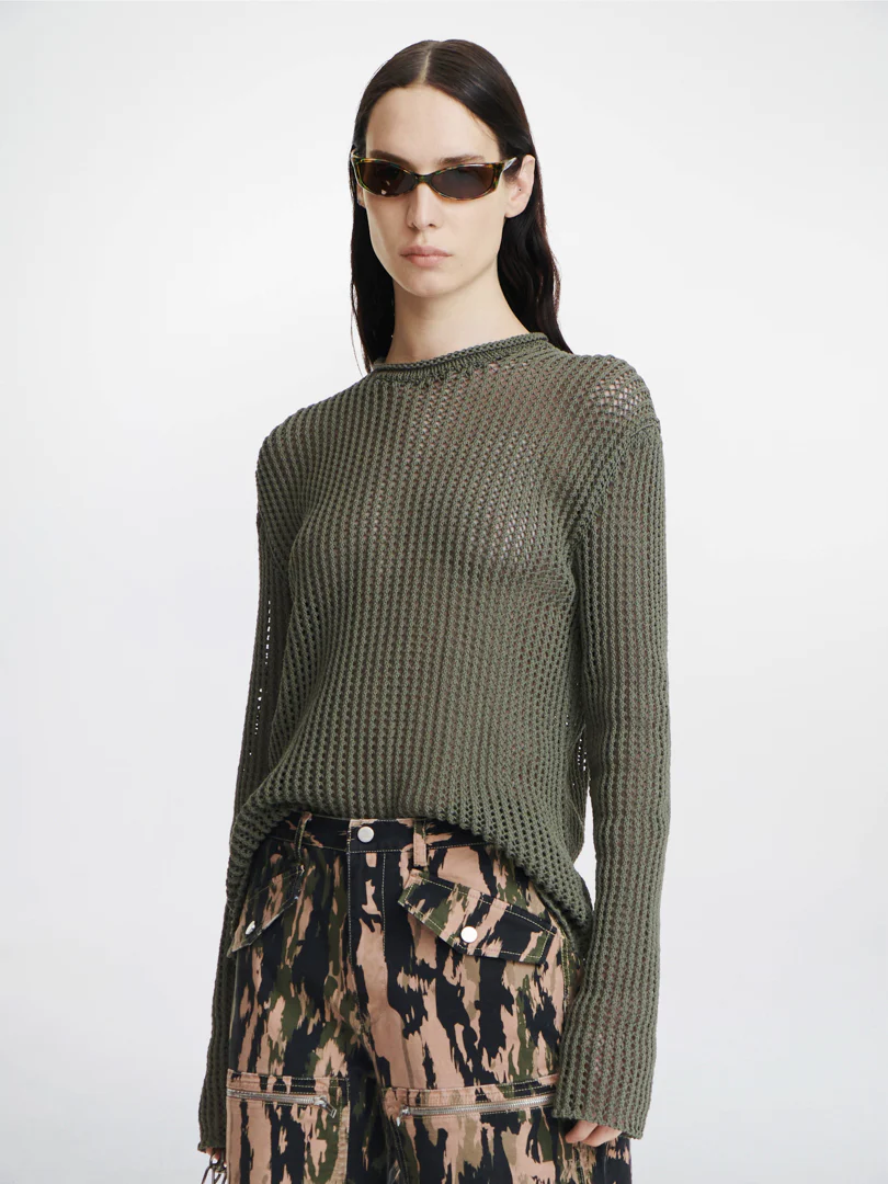 GRID MESH PULLOVER IN GREEN
