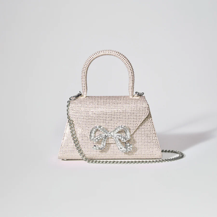 Champagne Rhinestone Bow Envelope Mini Bag