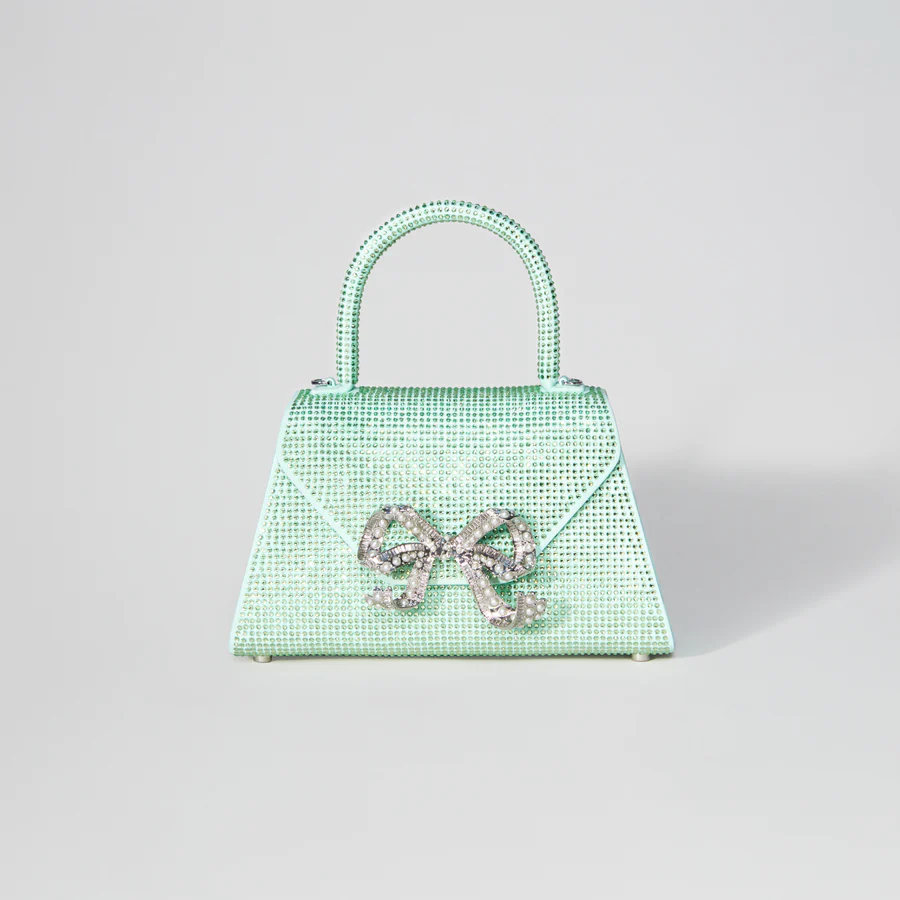 Aqua Rhinestone Bow Envelope Mini Bag