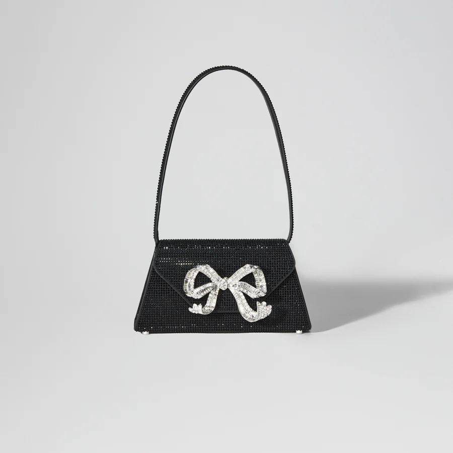 Black Rhinestone Bow Mini Shoulder Bag