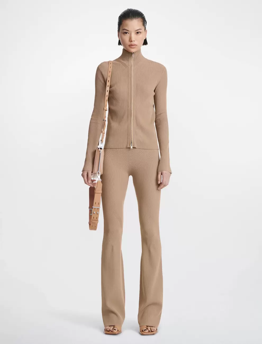 ANGLED RIB ZIP-UP - SAFARI CAMEL