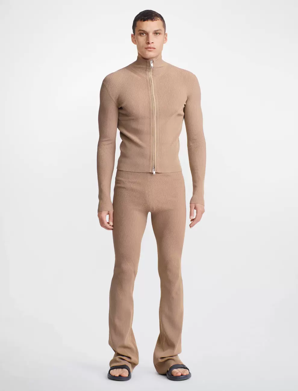 ANGLED RIB ZIP-UP - SAFARI CAMEL