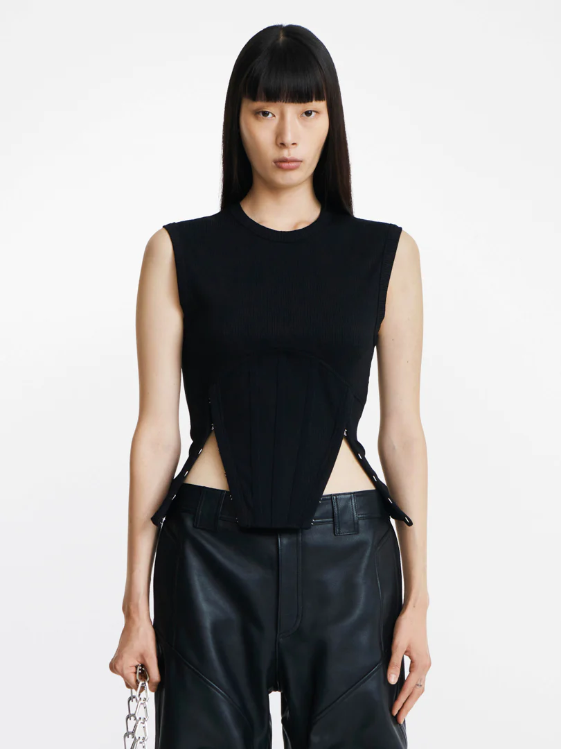 SPLIT HEM CORSET TANK - BLACK