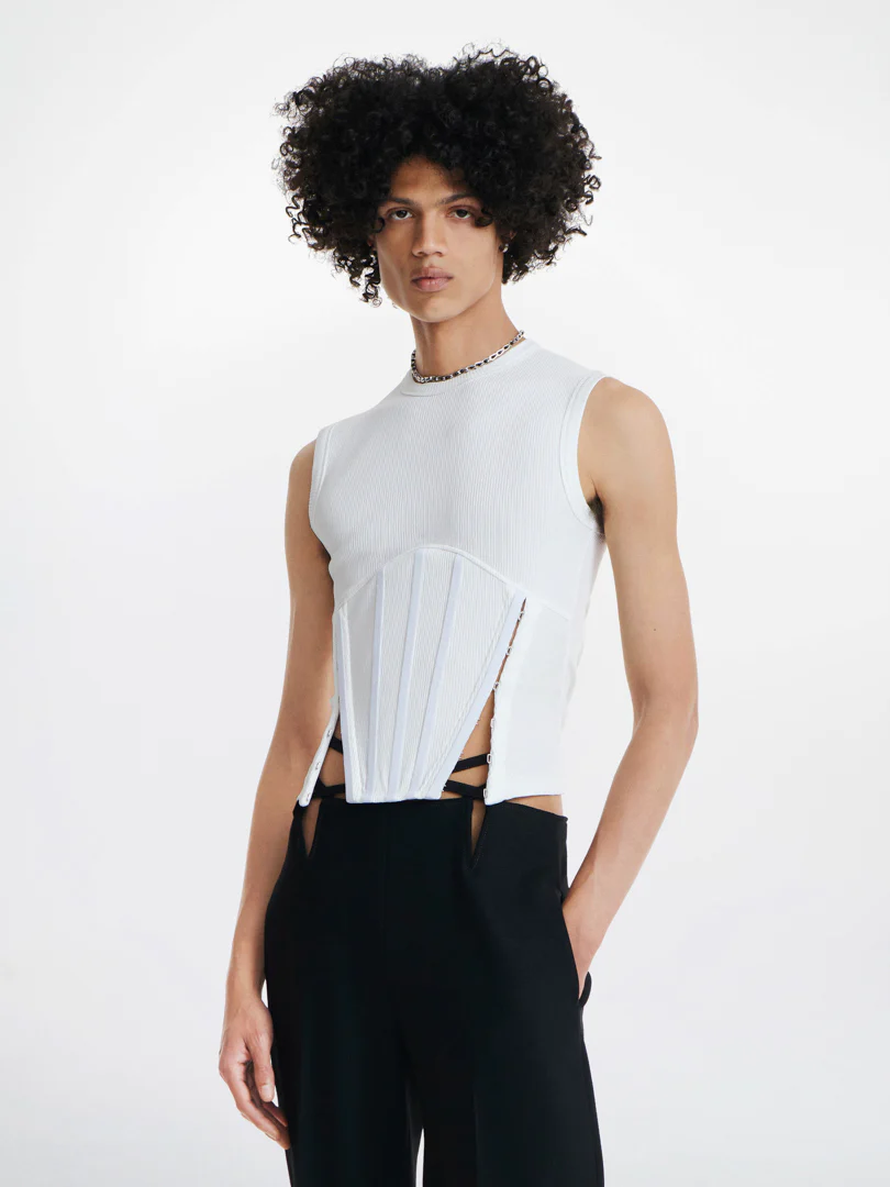 SPLIT HEM CORSET TANK - IVORY