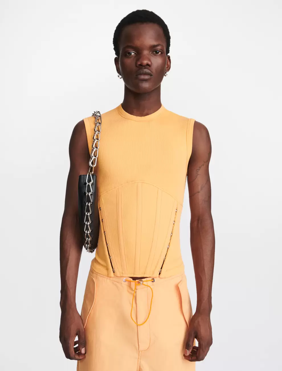 SPLIT HEM CORSET TANK - WASHED ORANGE