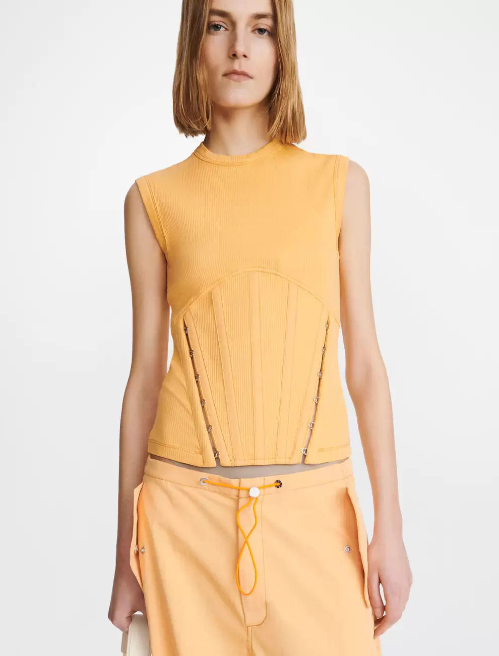 SPLIT HEM CORSET TANK - WASHED ORANGE